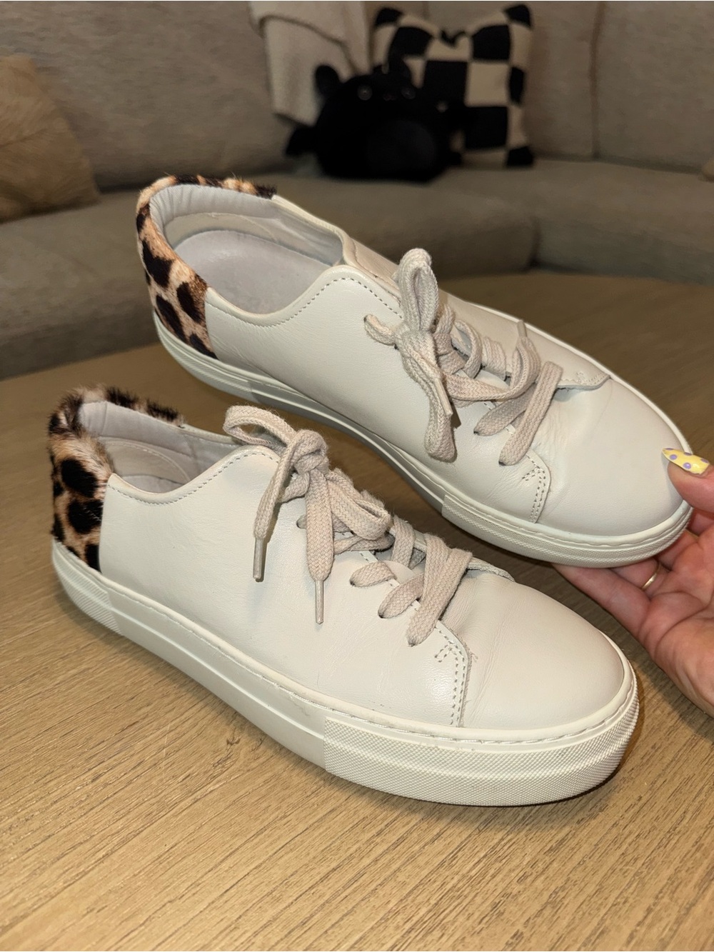 Able White Leather Low-Top Sneakers with Leopard Heel